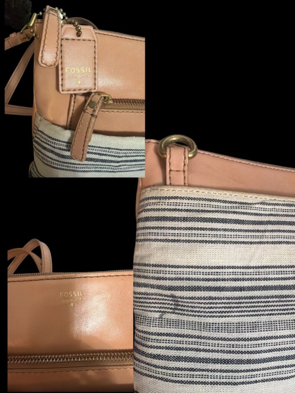 VTG Fossil Issue No 1954 Explorer Series Crossbody Striped Canvas Tan Bag VEGAN - Picture 8 of 10